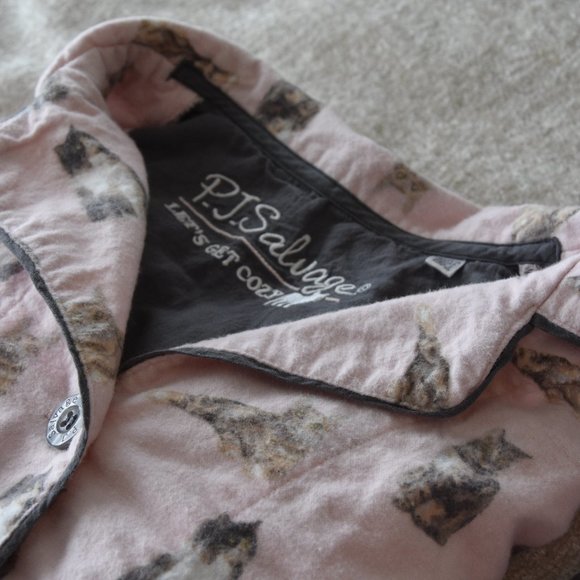 P.J. Salvage Pink Feline Cats Soft Pajamas Set with Gray Trim Size S - Picture 13 of 14